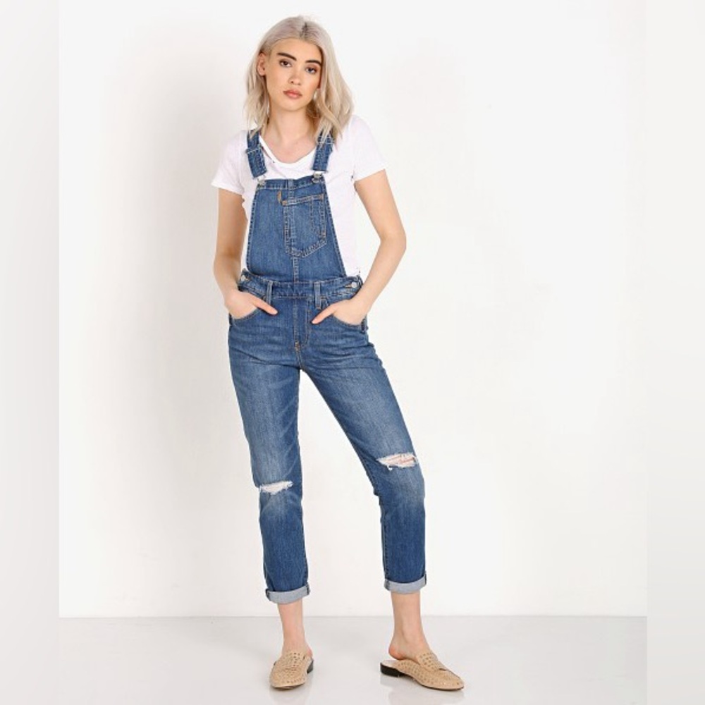Levi's Fitted Overall So Over It Denim Distressed Blue Size Small